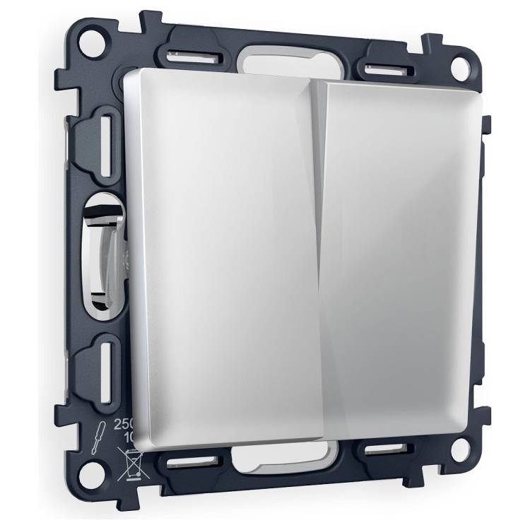 Комплект механизма 2-клавишного перекрестного без рамки Ambrella Volt Alfa MA403030 серебро глянец