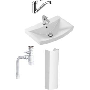 Комплект Раковина Cersanit Carina 60 + Пьедестал Cersanit Carina + Сифон Wirquin Минор с отводом для стиральной машины + Смеситель Rossinka Y Y35-22