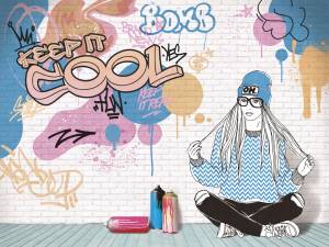 Фреска Ortograf Free time 2 34966 Граффити и девушка Флорентина Суперфасад FFSO