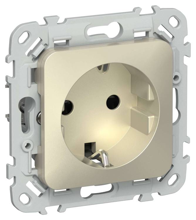 Розетка 1-местная с заземлением и шторками IEK Flite FI-R14-16-K37 шампань