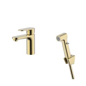 Смеситель для раковины Aquatek Ника AQ1812BG с гигиеническим душем, брашированное золото