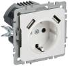 Розетка 1-местная с заземлением, шторками и USB Type A+A IEK Brite BR-R14-16-U21-D31-K91 арктический белый