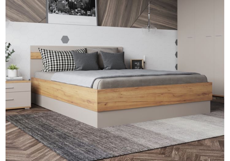 Кровать Woodville Кассандра 559215 дуб крафт золотой, кашемир 140x200