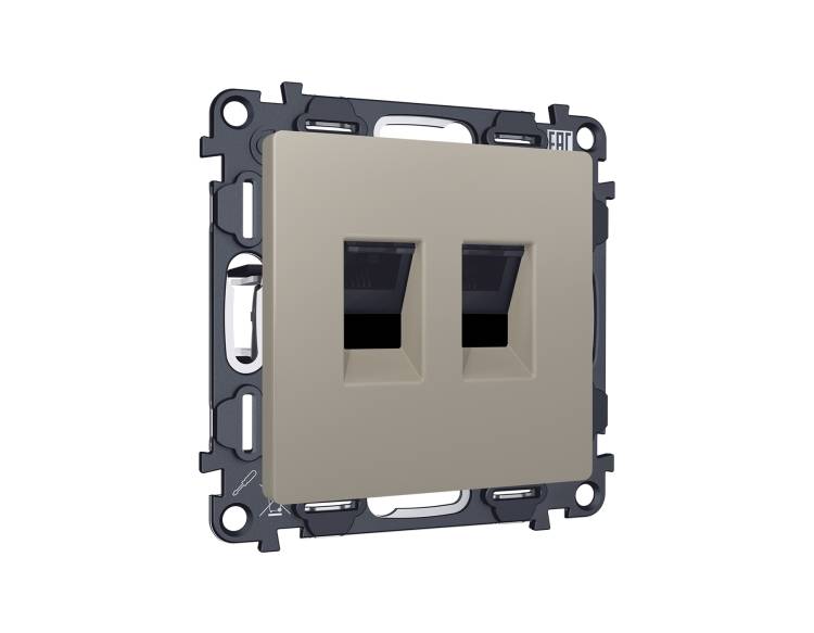 Комплект механизма компьютерной двойной розетки Ambrella Volt MA MA372110 серо-бежевый матовый