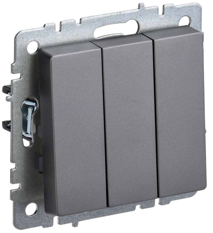 Выключатель 3-клавишный IEK Brite BR-V30-0-10-K46 сталь