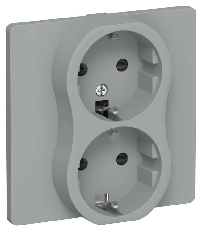 Розетка 2-местная с заземлением и шторками IEK Flite FI-R24C-16-K03 серый
