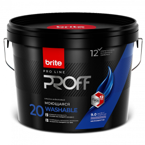 Краска интерьерная супермоющаяся Brite Pro Line Proff Washable 20 база С 9 л