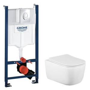 Комплект Grohe GRH745002510 Инсталляция для унитаза Grohe Rapid SL + Унитаз подвесной beWash Schutz безободковый, с сиденьем микролифт, белый глянец