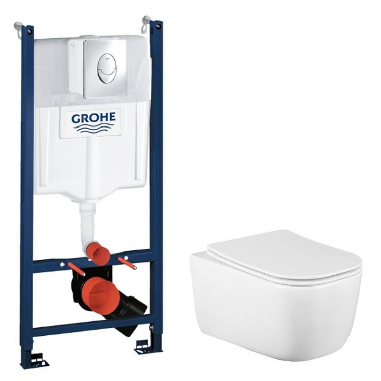 Комплект Grohe GRH745002510 Инсталляция для унитаза Grohe Rapid SL + Унитаз подвесной beWash Schutz безободковый, с сиденьем микролифт, белый глянец