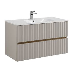 Тумба под раковину Art&Max Elegant AM-ELEGANT-1000-2C-SO-GCM-LED с LED подсветкой ручек, Светло-серый матовый, 100x43.8x57