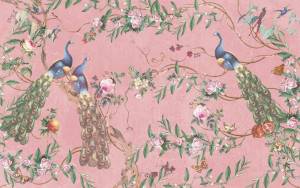 Бесшовные Eco обои Ortograf Flora 31145 Paradise Peacocks rose Гладь ОЕ-Р2