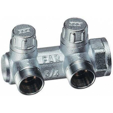 Запорный коллектор FAR 3/4 с 2 отводами М24х19, концевой