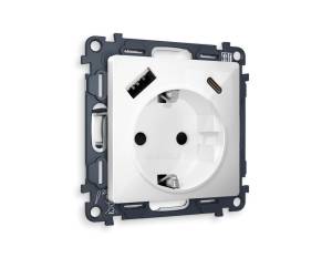 Комплект механизма электрической розетки 2USB A+C 20W (быстрая зарядка) с заземлением Ambrella Volt Alfa MA110010
