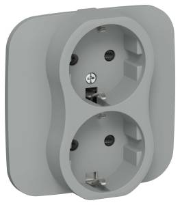 Розетка 2-местная с заземлением и шторками IEK Flite FI-R24A-16-1-K03 серый