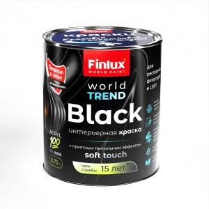 Интерьерная акриловая краска для стен Finlux СВ-25 WorldTrend полуматовая черная 20 л