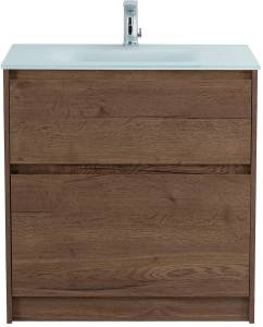 Тумба с раковиной Belbagno Kraft KRAFT-800-2C-PIA-RT 80x46x83 Rovere Tabacco напольная с фрезерованными ручками по всей длине фасада с двумя выкатными ящиками