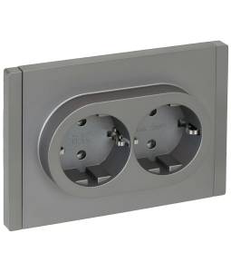 Розетка 2-местная с заземлением IEK Forte&Piano FP-R21-16-1-K46 сталь
