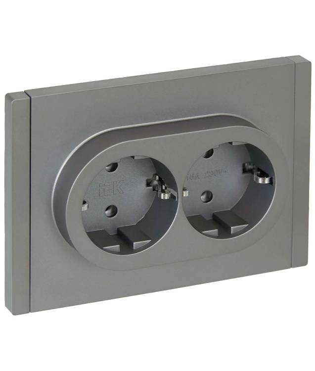 Розетка 2-местная с заземлением IEK Forte&Piano FP-R21-16-1-K46 сталь