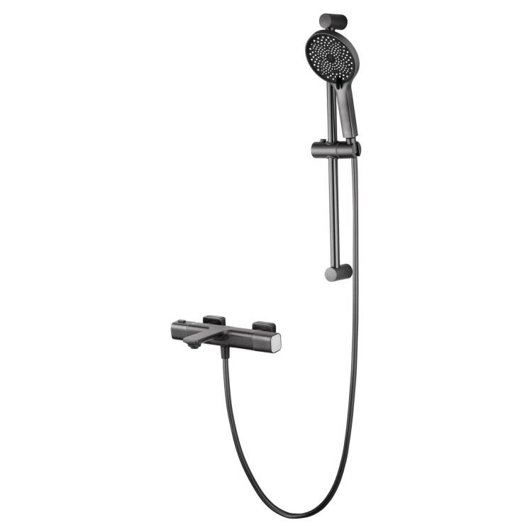 Смеситель для ванны Wonzon & Woghand WW-C2011-A-BGG термостатический, с душевым гарнитуром, темный графит