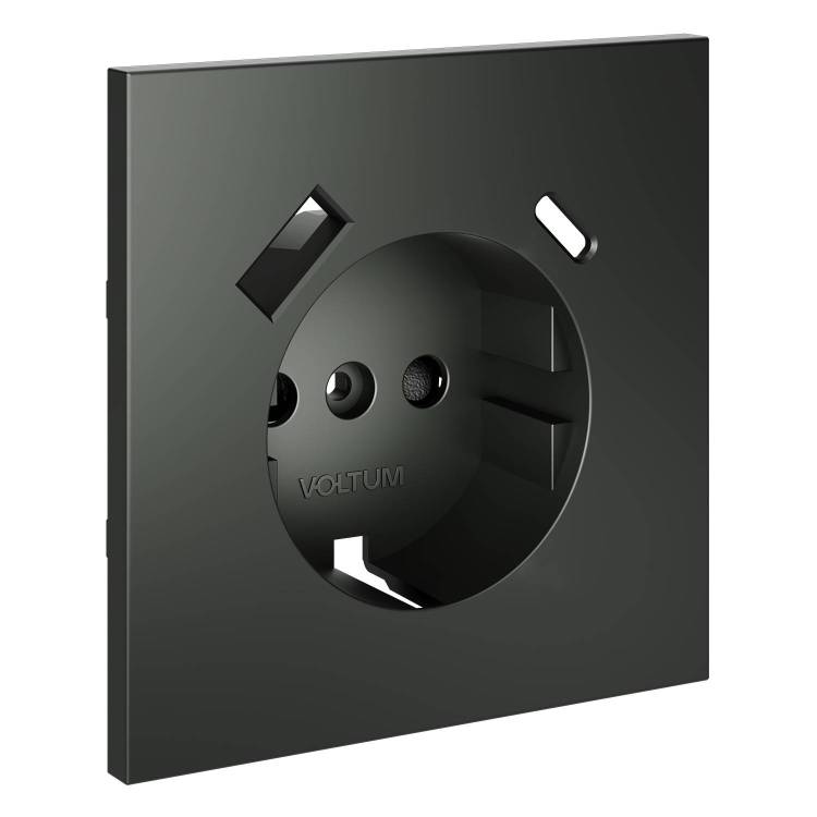 Лицевая панель для розетки с заземлением, шторками и USB Type A+C Voltum S70 VLS001006 титан