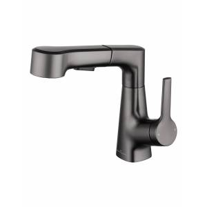 Смеситель для раковины Wonzon & Woghand WW-121B108-BGG с выдвижным изливом, темный графит