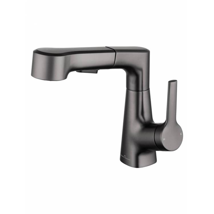 Смеситель для раковины Wonzon & Woghand WW-121B108-BGG с выдвижным изливом, темный графит