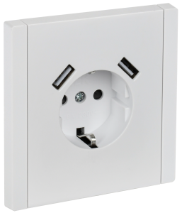 Розетка 1-местная с заземлением, шторками и USB Type A+A IEK Forte&Piano FP-R14-16-U21-D31-K01 белый