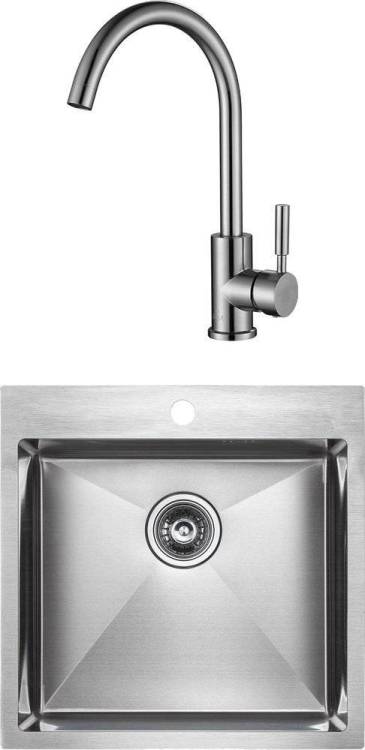 Комплект Paulmark Kroner PM215151-BS брашированная нерж. сталь + Смеситель Paulmark Holstein Ho212063-NI для кухонной мойки, никель