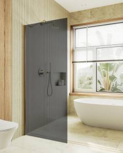 Душевая перегородка MaybahGlass MGD-698-3ш 79x195, стекло графит 8 мм, профиль золото