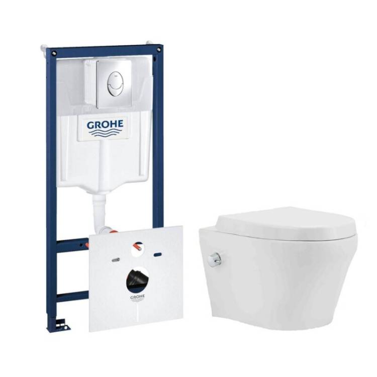 Комплект Grohe GR75078601 Инсталляция для унитаза Grohe Rapid SL + Унитаз подвесной beWash Metison безободковый, с функцией биде и сиденьем микролифт, белый глянец