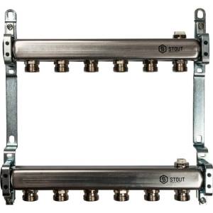 Коллектор Stout из нержавеющей стали для радиаторной разводки 1/3/4x6, SMS 0923 000006