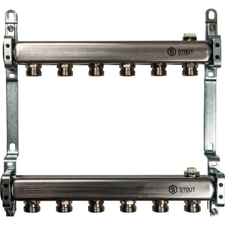 Коллектор Stout из нержавеющей стали для радиаторной разводки 1/3/4x6, SMS 0923 000006