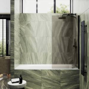 Шторка на ванну MaybahGlass MGV-73-6ш стекло бронза матовая, профиль черный, 1400x500