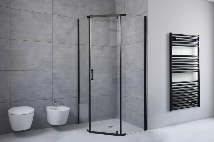 Душевой уголок Royal Bath RB90TR-T-BL профиль черный, стекло прозрачное, 90x90x200