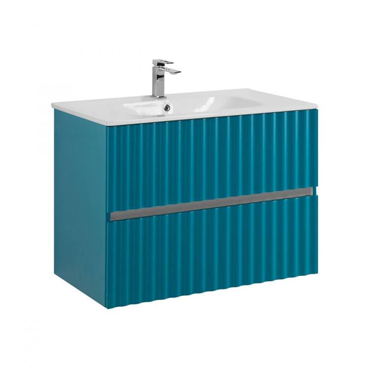 Тумба с раковиной Art&Max Elegant с подсветкой ручек, Бирюзовый матовый, 58.5x80