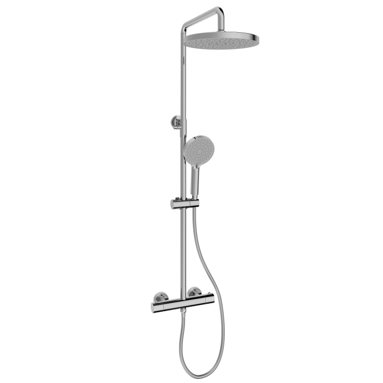 Душевая стойка Sancos Teo SC11001CH c термостатом, с регулировкой по высоте, 3 режима, хром