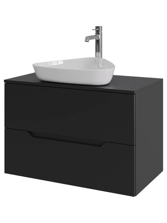 Тумба с раковиной Orange Line Li-80TubMDF+B07-500W черная матовая, 80.5 см