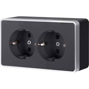 Розетка 2-местная с заземлением Werkel Gallant W5072134 черный с серебром