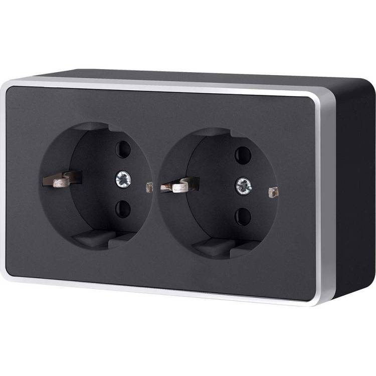 Розетка 2-местная с заземлением Werkel Gallant W5072134 черный с серебром