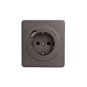 Розетка 1-местная с заземлением, шторками и USB Type A+С Kranz Round KR-78-0704-2 титан