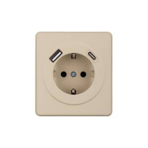 Розетка 1-местная с заземлением, шторками и USB Type A+С Kranz Round KR-78-0704-7 бежевый