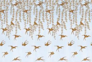 Бесшовные Eco обои Ortograf Flora 31165 Japanese Birds blue indigo Жемчуг ОЕ-Р3