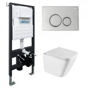 Унитаз с инсталляцией Abber Rechteck AC1219TC-AC0105-AC0121 безободковый, сиденье микролифт, кнопка хром глянцевый