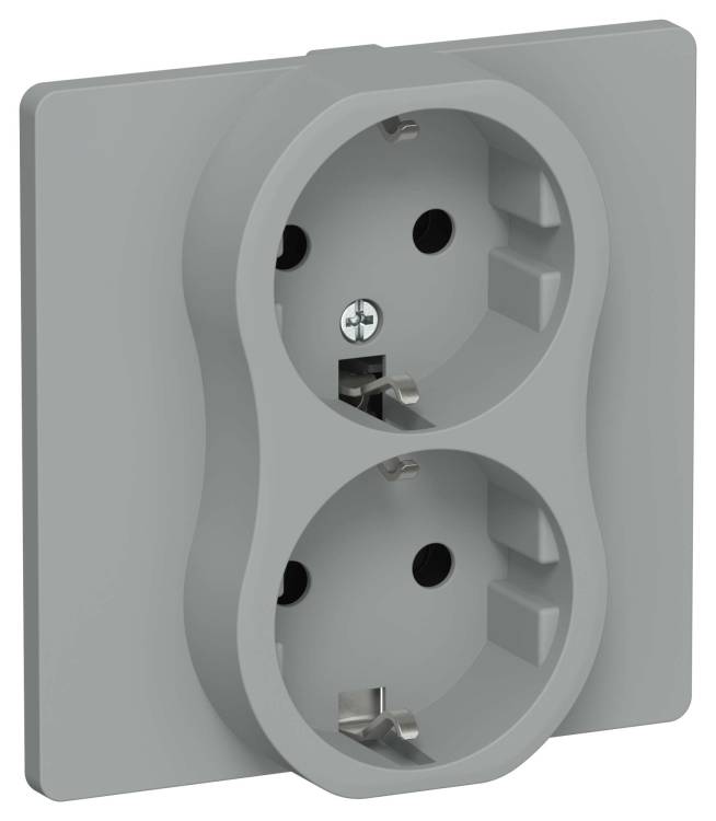 Розетка 2-местная с заземлением IEK Flite FI-R21C-16-K03 серый