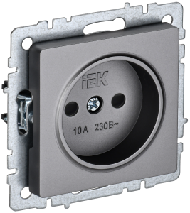 Розетка 1-местная с защитными шторками IEK Brite BR-R13-10-K46 сталь