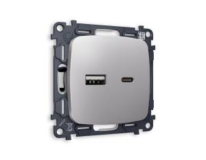 Комплект механизма розетки 2USB A+C 20W (быстрая зарядка) Ambrella Volt Omega MO511010