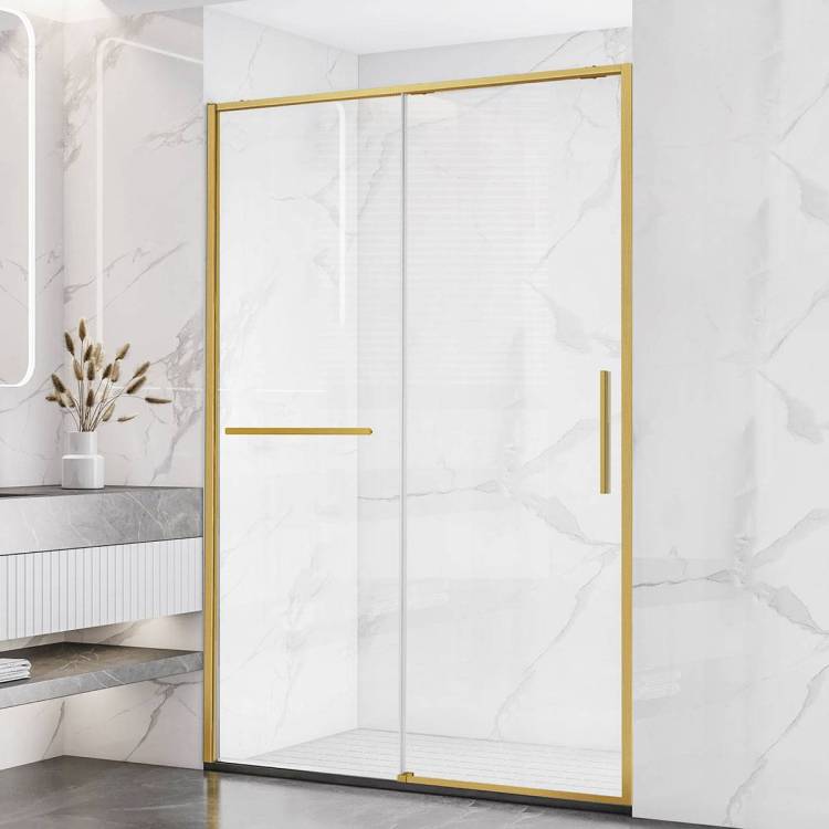 Душевая дверь в нишу Vincea Slim Soft VDS-1SS130CLG 1300x2000, профиль брашированное золото, стекло прозрачное