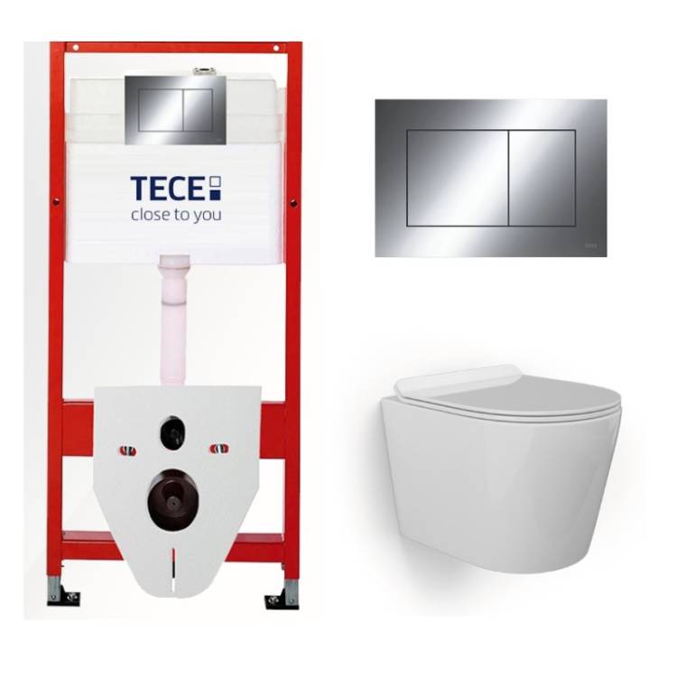 Комплект Tece TC412001480 Инсталляция для унитаза Tece + Унитаз подвесной beWash Aldo безободковый, с сиденьем микролифт, белый глянец