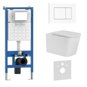 Унитаз с инсталляцией Iberica Blanca Toledo Alto IB001.TLA.234.855 безободковый, с крышкой-сиденьем микролифт, с белой глянцевой кнопкой