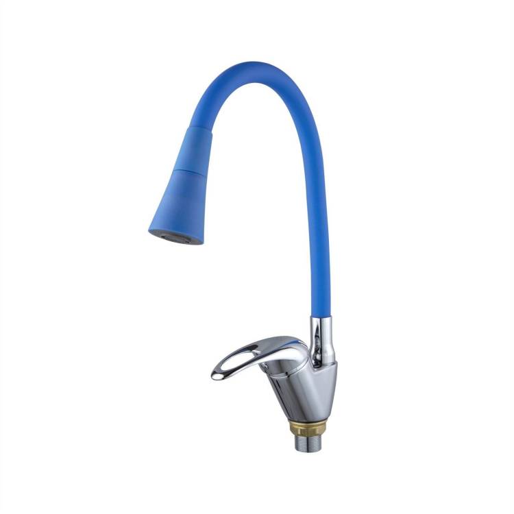 Смеситель для кухни Fashun A4403+A7351 с гибким изливом, хром, синий